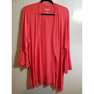 Torrid Super Soft Women's Sz 3‎ 22/24 Coral Orange Jersey Knit Lace Trim Open...